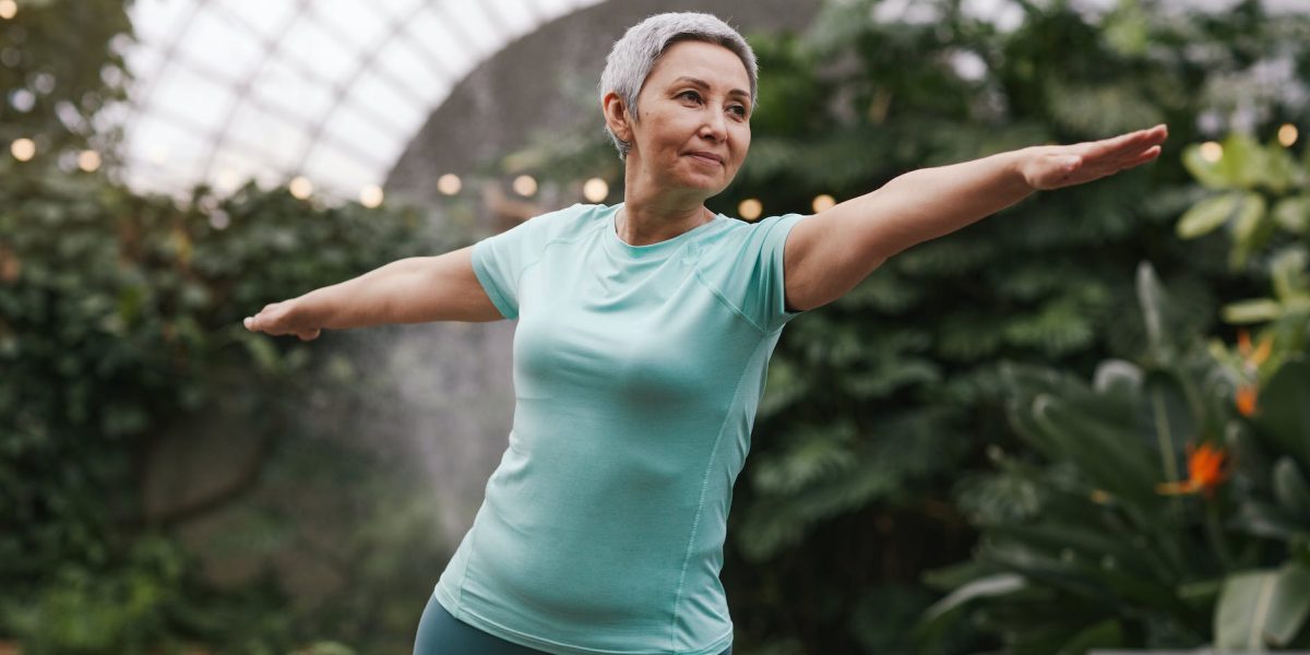 woman doing warrior pose